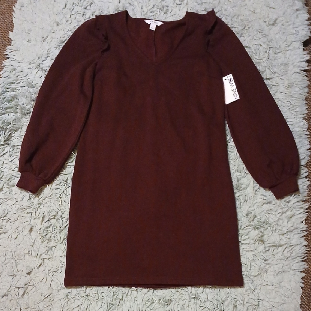Nine West Deep Brown V-Neck Dress